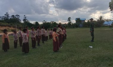 Masyarakat Perbatasan, Satgas Pamtas RI–Mly Yonarmed 16/TK mengajarkan Pramuka diperbatasan