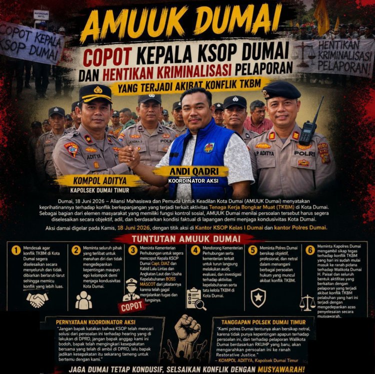 AMUUK Dumai Desak Kemenhub Copot Kepala KSOP, Konflik TKBM Dinilai Ganggu Stabilitas dan Investasi